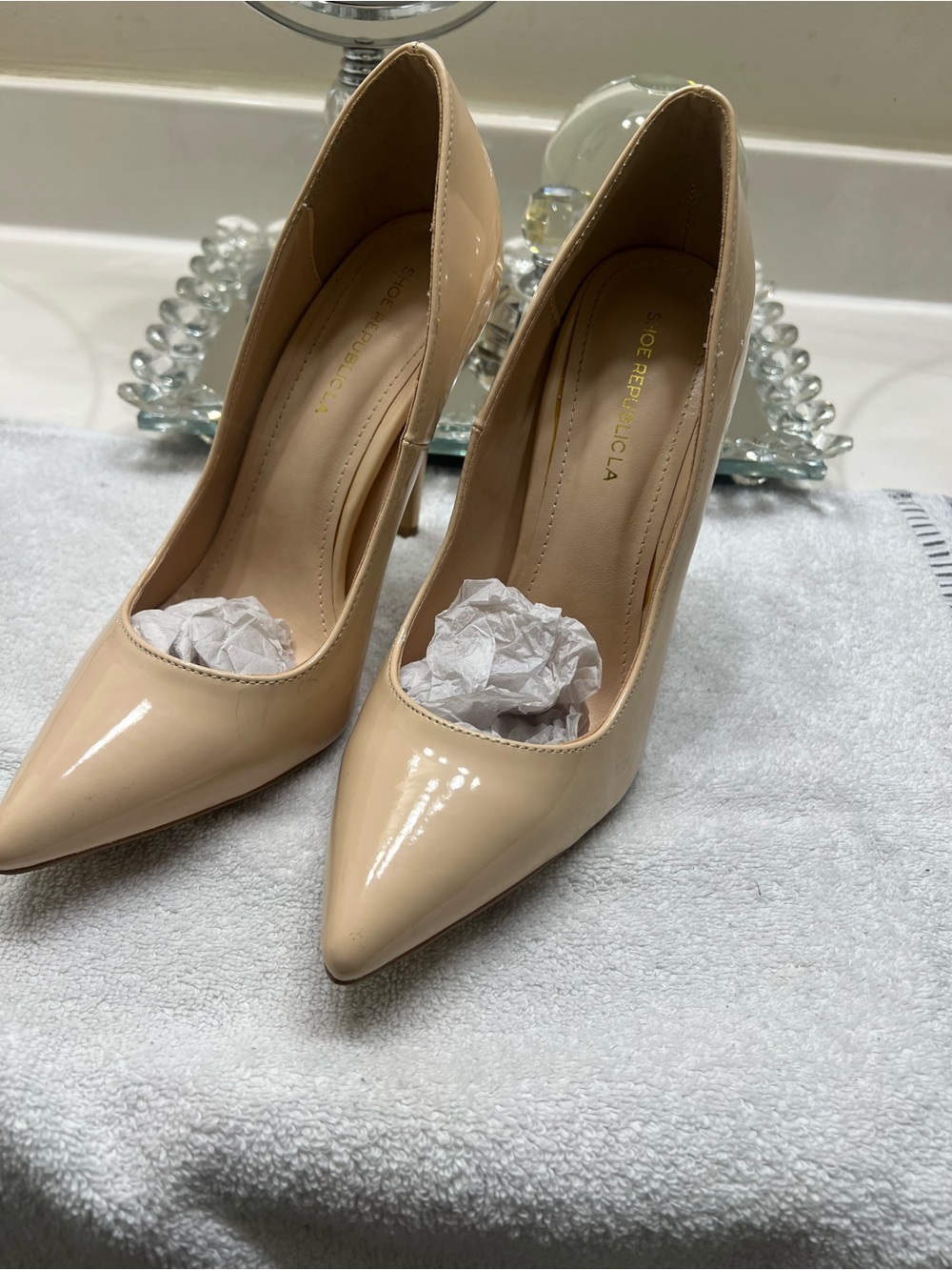 Shoe Republic LA Patent Nude Pointed-Toe Pumps